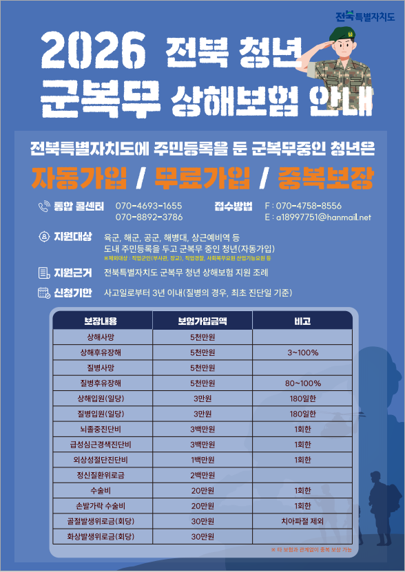 2026년 전북 청년 군복무 상해보험 안내 1번째 이미지