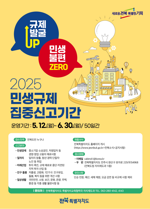 ‘규제발굴 up 민생불편 zero’ 전북자치도, 민생규제 집중신고기간 운영 이미지(1)