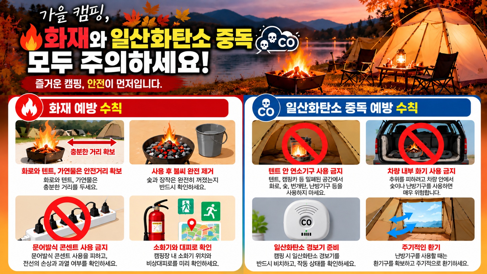 10월 가을 캠핑철 화재·일산화탄소 중독 주의 “텐트 안 화기 금물” 이미지(1)