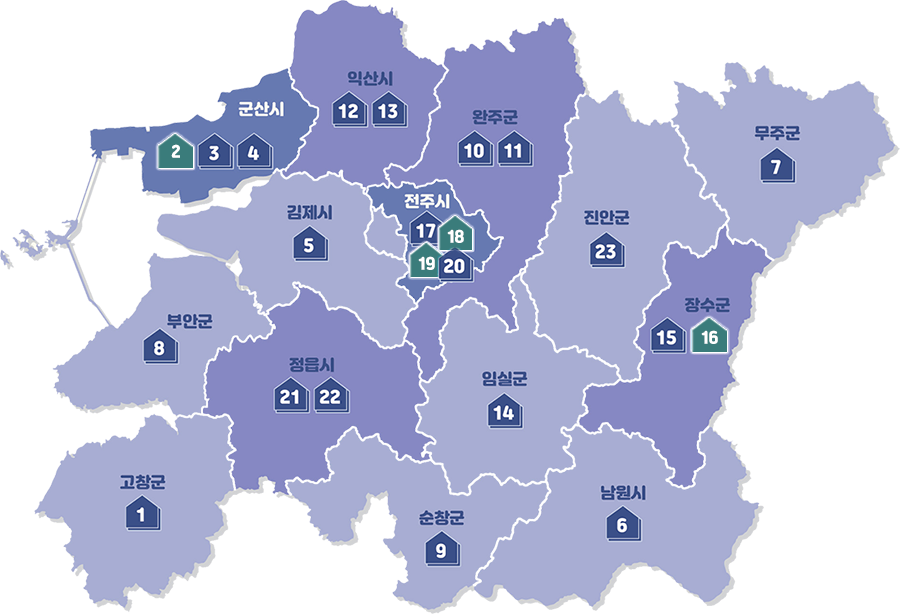 전북특별자치도 한국어 교육기관 지도